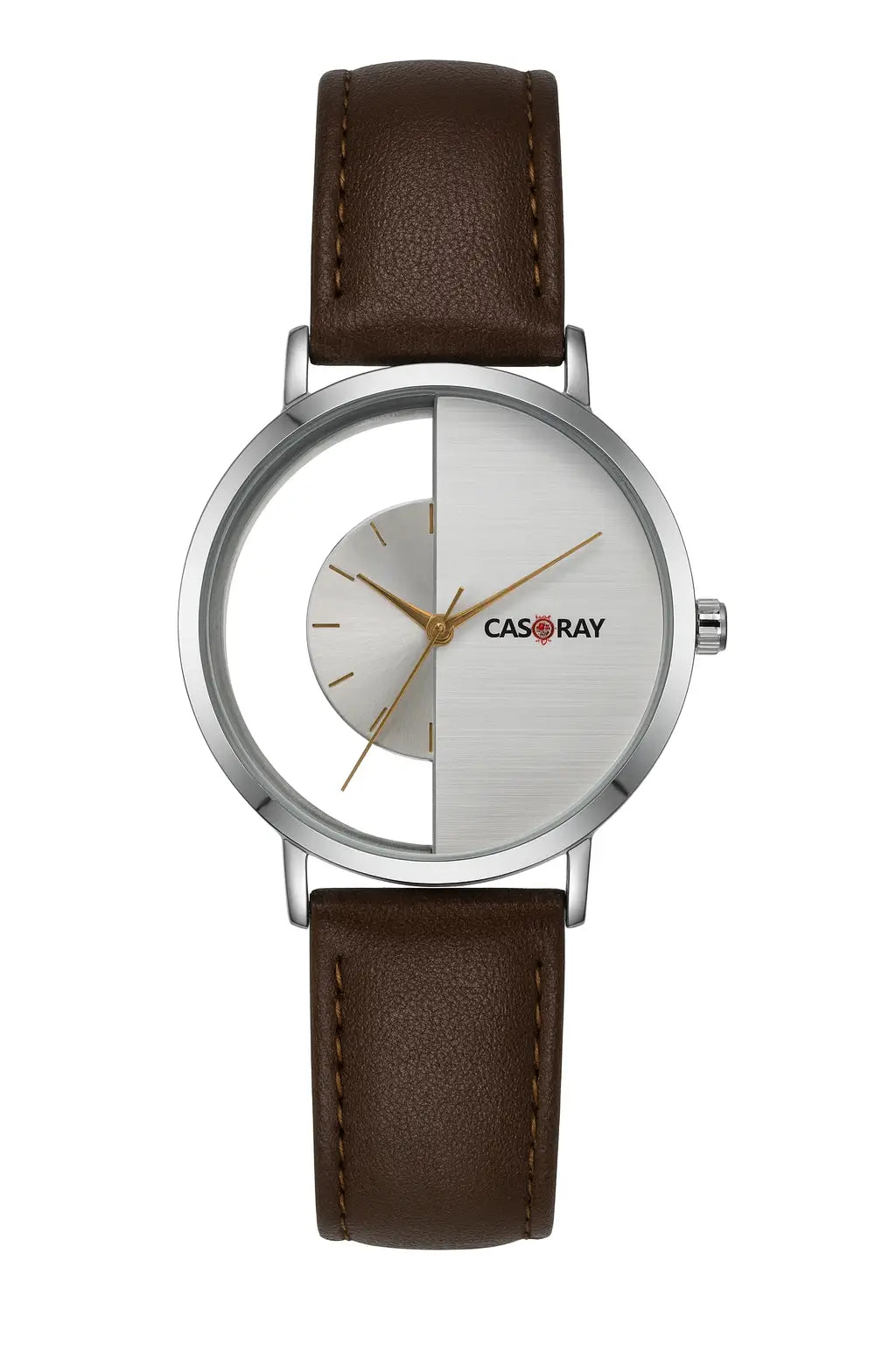 CasRay Half-Dial Brown Leather Quartz Watch